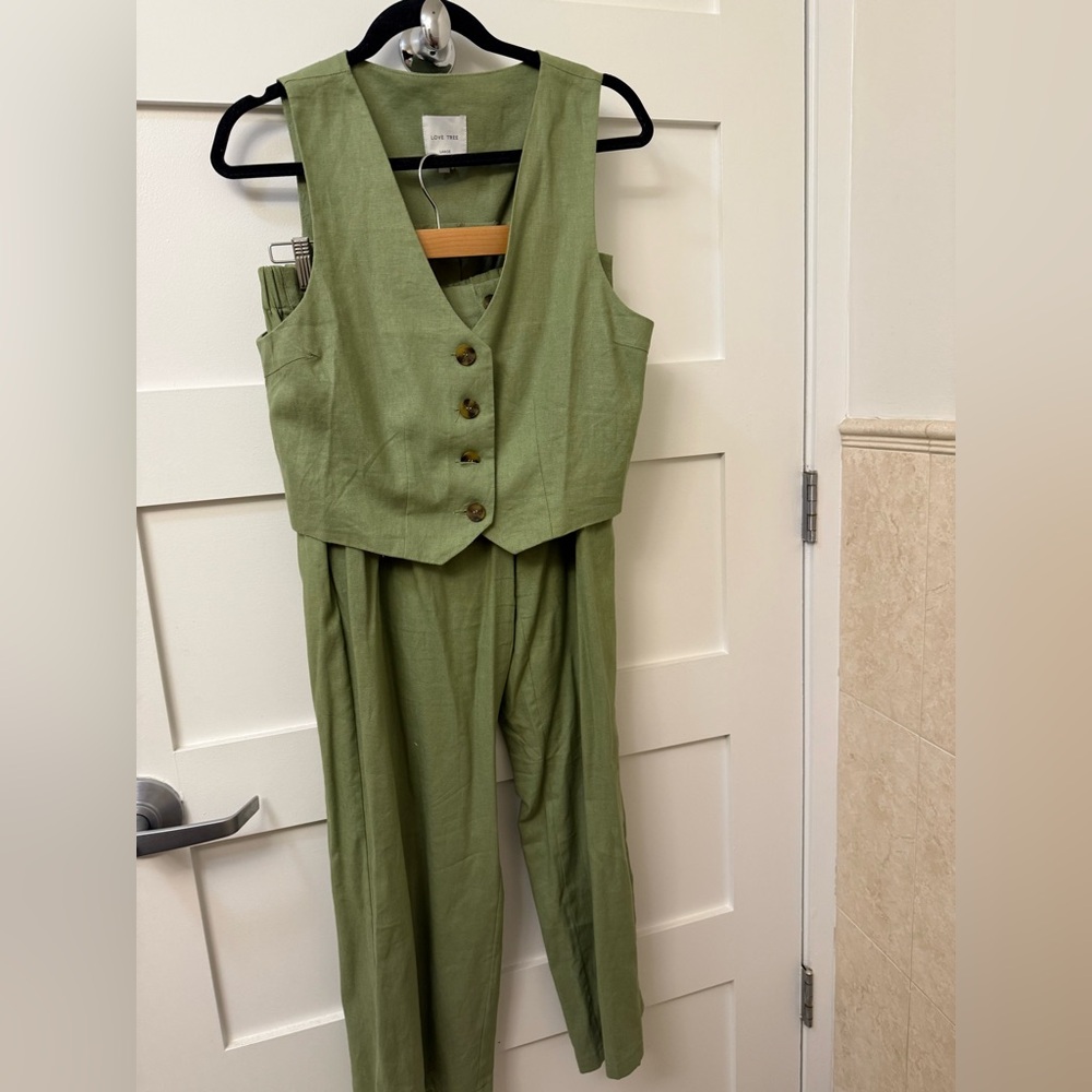 Love Tree Olive Green Jumpsuit with Vest
